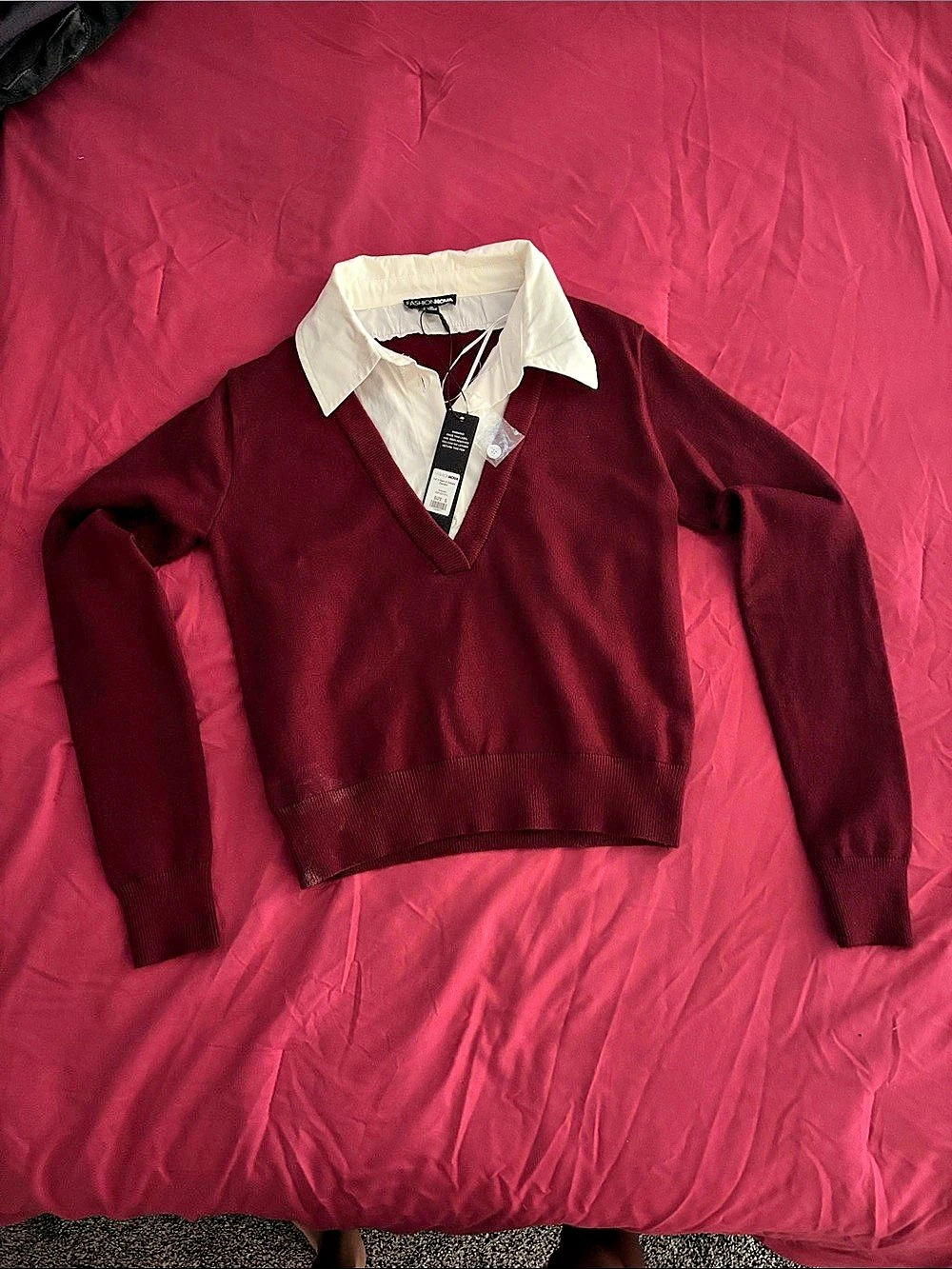 Fashion Nova Let'Small Have A Debate Sweater Burgundy V-Neck Small